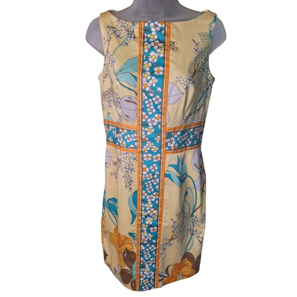 London Times Yellow/Blue Floral Dress Sleeveless Sz 4